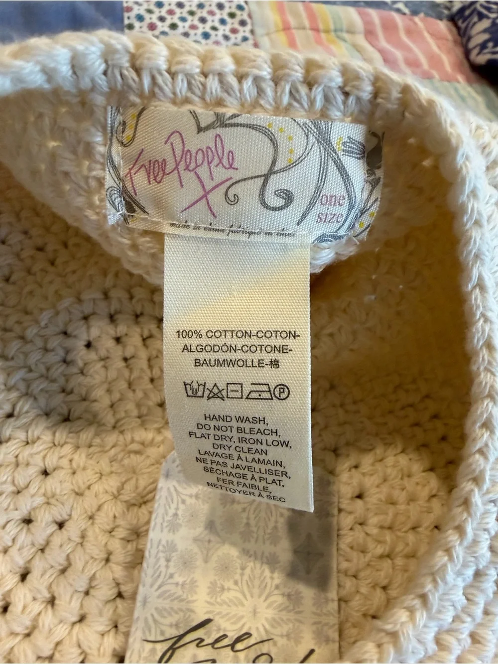 Free People Evermore Crochet Beret NWT Ivory Rose Embroidery Boho Cottagecore